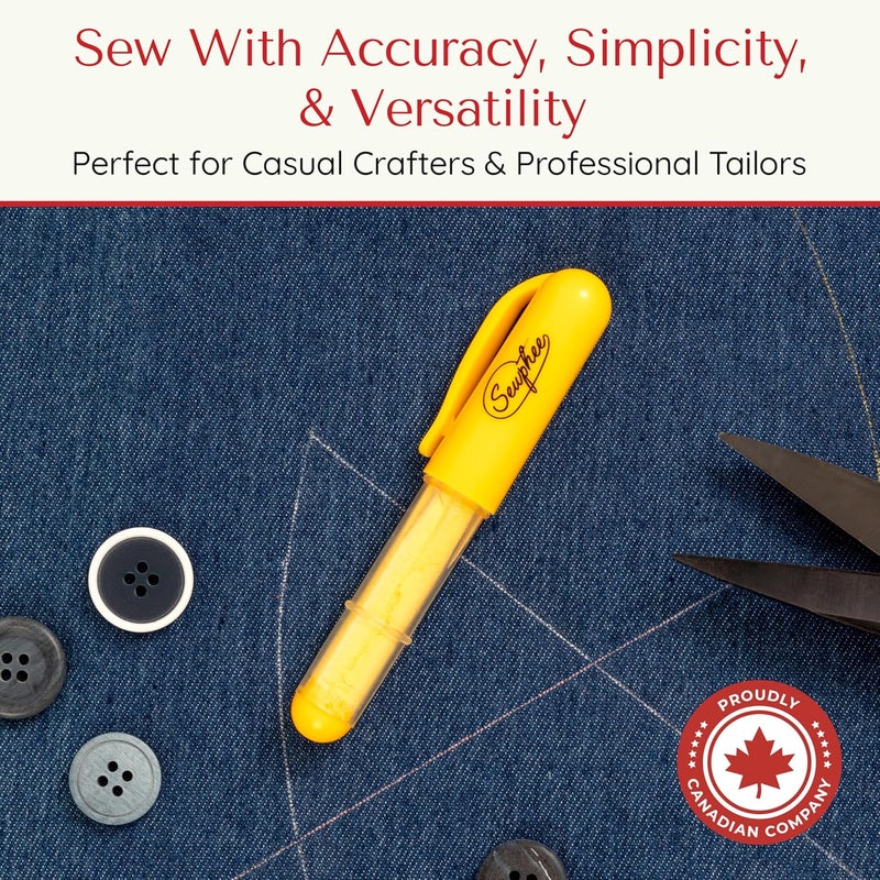 Sewphee Fabric Markers for Sewing – Ergonomic Tailors Chalk Pen with Improved Dosing Wheel for Sharp Lines - Washable Sewing Chalk Marking Pens that are Compatible with Most Fabrics - White and Yellow 2 Pack - Image 2
